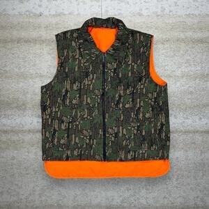 Vintage 90s Rebark Hunting Camo Puffer Vest Mens XL Reversible Orange Insulated